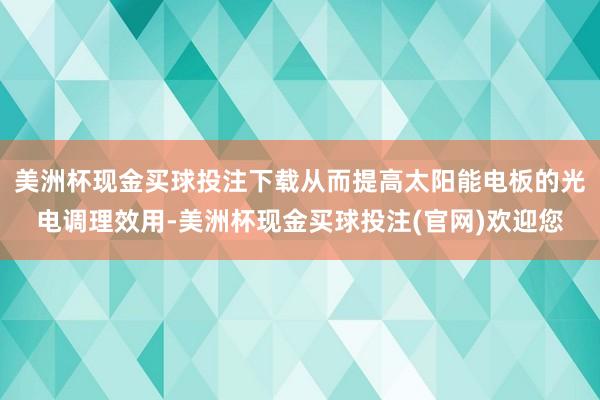美洲杯现金买球投注下载从而提高太阳能电板的光电调理效用-美洲杯现金买球投注(官网)欢迎您